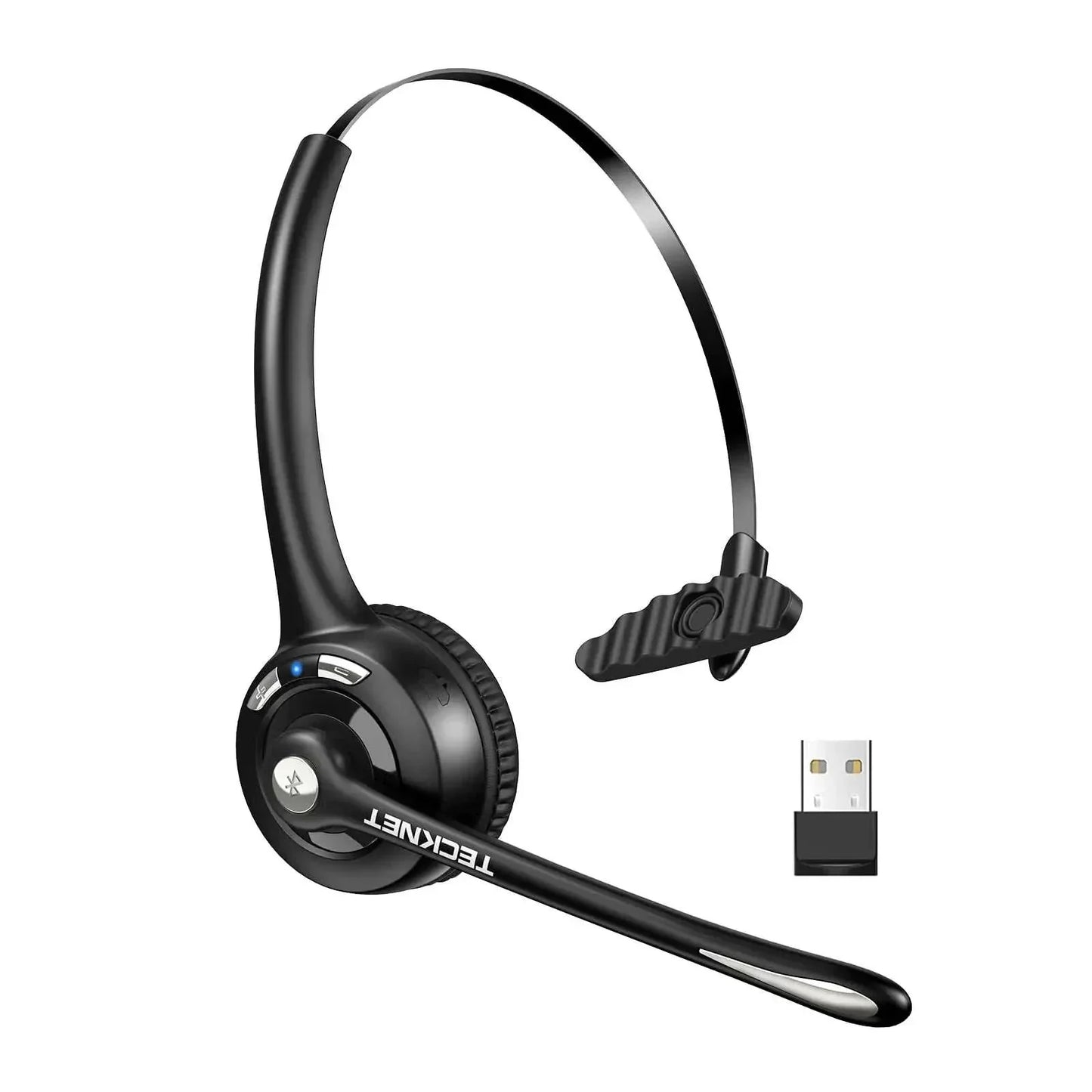 Bluetooth 5.2 wireless headset with rotatable mic and USB adapter for clear calls and long wear comfort