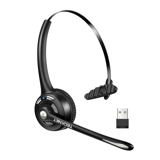 Bluetooth 5.2 wireless headset with rotatable mic and USB adapter for clear calls and long wear comfort