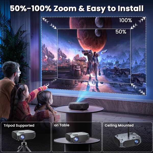Native 1080P Projector with 5G WiFi & Bluetooth - 4K Support, 15000 Lumens