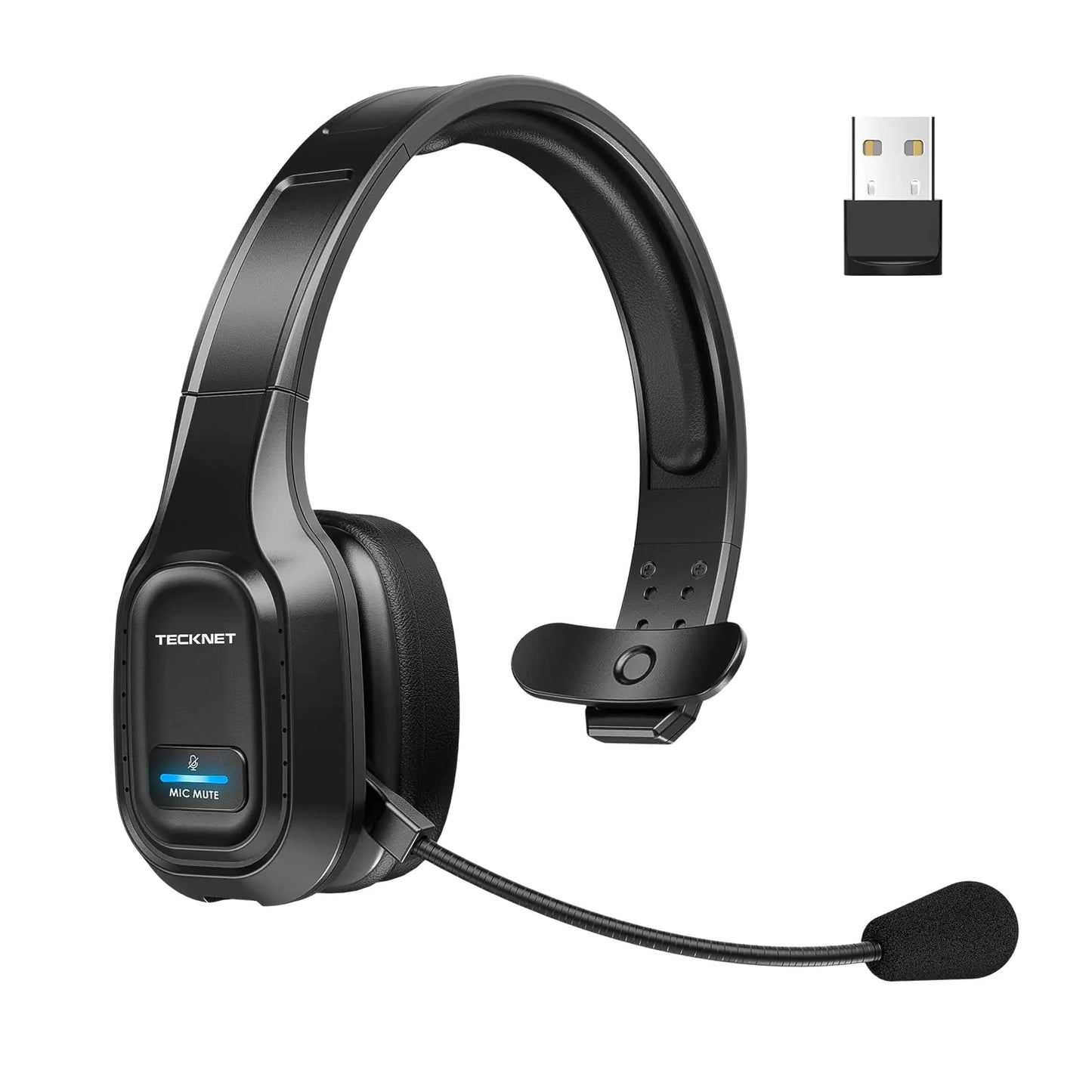 TECKNET Bluetooth Headset with AI Noise Cancelling Microphone