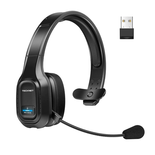 TECKNET Bluetooth Headset with AI Noise Cancelling Microphone